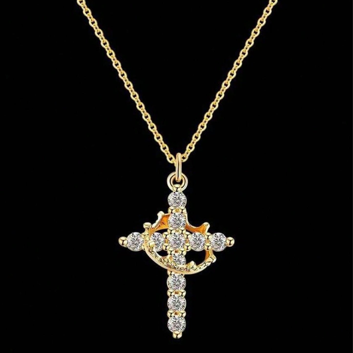 1 PC Copper Cross Pendant Necklace – Spinable Circular Element with Elegant Crown Design, Classic Faith-Based Accessory Ideal for Devout Wearers & Daily Styling