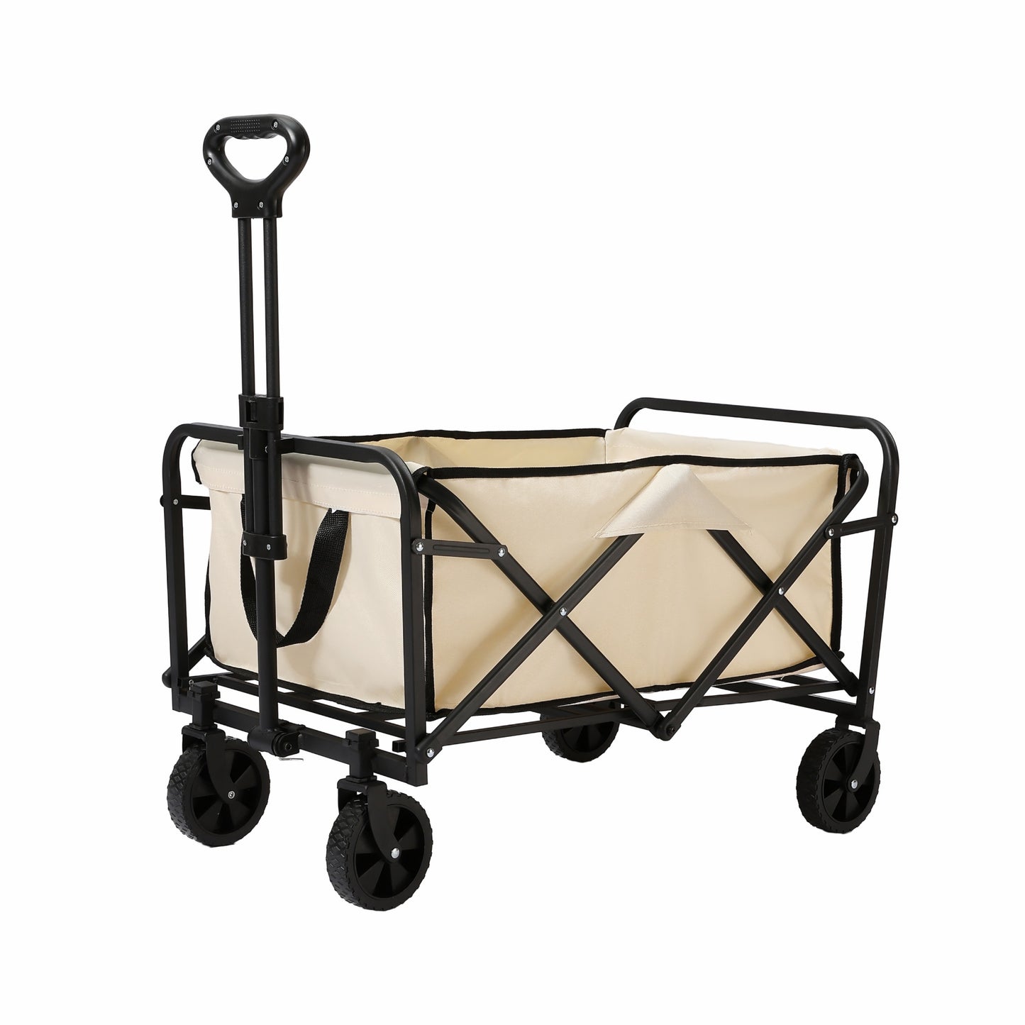 Multi-Purpose Foldable Utility Garden Cart with 5 Inch Rubber Wheels, Adjustable Pull Handle, Collapsible Transport Wagon for Shopping, Beach Trips and Outdoor Camping