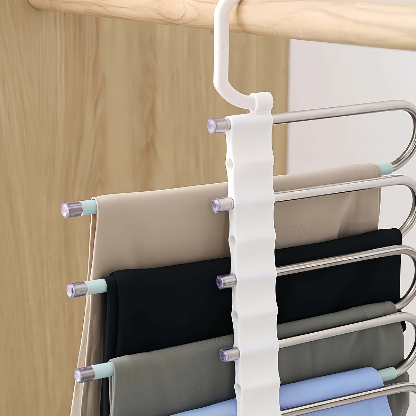 Durable Stainless Steel Pants Hangers with Non-Slip Coating, 5 Hooks Design, Space-Saving & Reduces 80% Clutter, Perfect for Skinny Jeans & Denim Fabrics