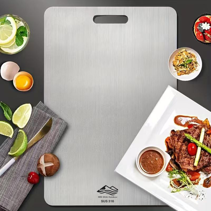 Restaurant & Home-Ready High-End Cutting Board – Double-Sided Stainless Steel, Non-Slip Base, Corrosion-Resistant & Easy to Clean for Camping & Picnics