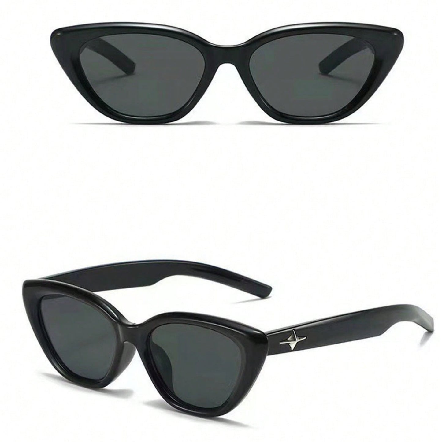 1 Pair Women’s UV Protection Retro Cat Eye Sunglasses – Sleek Black Narrow Frame Adorned with Star Detailing, Perfectly Tailored for Small Face Shapes, Elegant Fashion Shades for Everyday Styling
