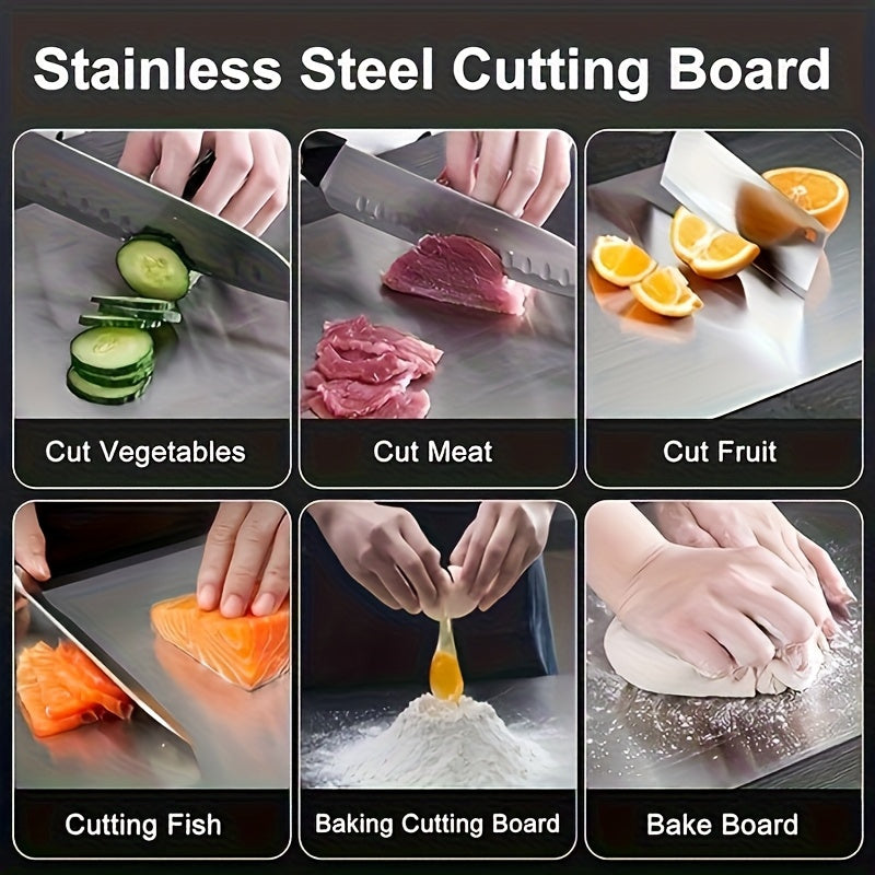 Heavy-Duty Double-Sided Food-Grade Stainless Steel Cutting Board – Non-Slip Base, Dishwasher Safe, Durable Sanitary Option for Slicing Meat, Vegetables & Cheese, Ideal for Home Kitchens, Restaurants & Chefs