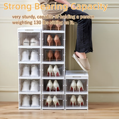 Collapsible Shoe Storage Box, 3-Tier Shoe Organizer Rack with Magnetic Clear Door, Tool-Free Quick Assembly Stackable Shoe Cabinet, Large Sturdy Space-Saving Shoe Rack for Entryway, Closet & Bedroom