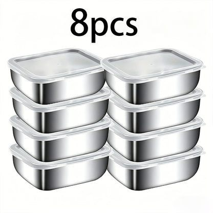 8 Pack Stainless Steel Food Storage Containers with Airtight Matching Lids, Leakproof Stackable Meal Prep Containers, Multi-Purpose Food Boxes for School Lunches, Office Meals, Home Parties & Outdoor Camping