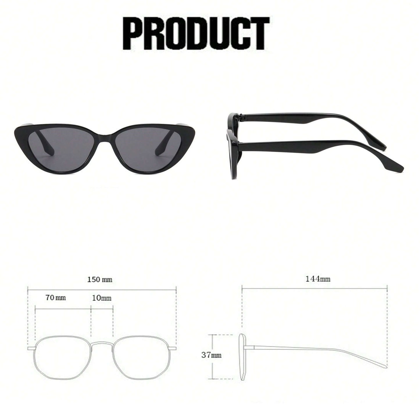 1 Pair Women’s Narrow Frame Retro Black Cat Eye Sunglasses – UV Protection with Unique Black Gradient Lenses, Plastic Frame & Face-Slimming Design, Elegant Versatile Fashion Eyewear