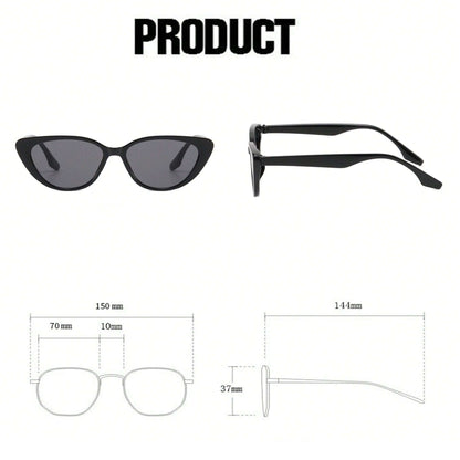 1 Pair Women’s Narrow Frame Retro Black Cat Eye Sunglasses – UV Protection with Unique Black Gradient Lenses, Plastic Frame & Face-Slimming Design, Elegant Versatile Fashion Eyewear