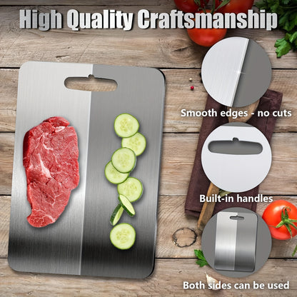 Heavy-Duty Double-Sided Food-Grade Stainless Steel Cutting Board – Non-Slip Base, Dishwasher Safe, Durable Sanitary Option for Slicing Meat, Vegetables & Cheese, Ideal for Home Kitchens, Restaurants & Chefs