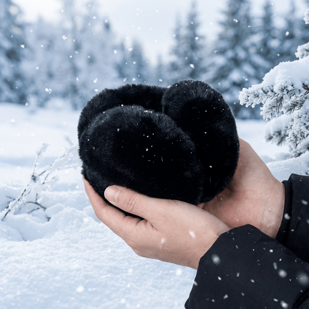 1pc Unisex Foldable Winter Ear Warmers - Black Ultra-Soft Windproof Earmuffs, Ideal for Skiing, Hiking, Cycling & All Cold-Weather Adventures