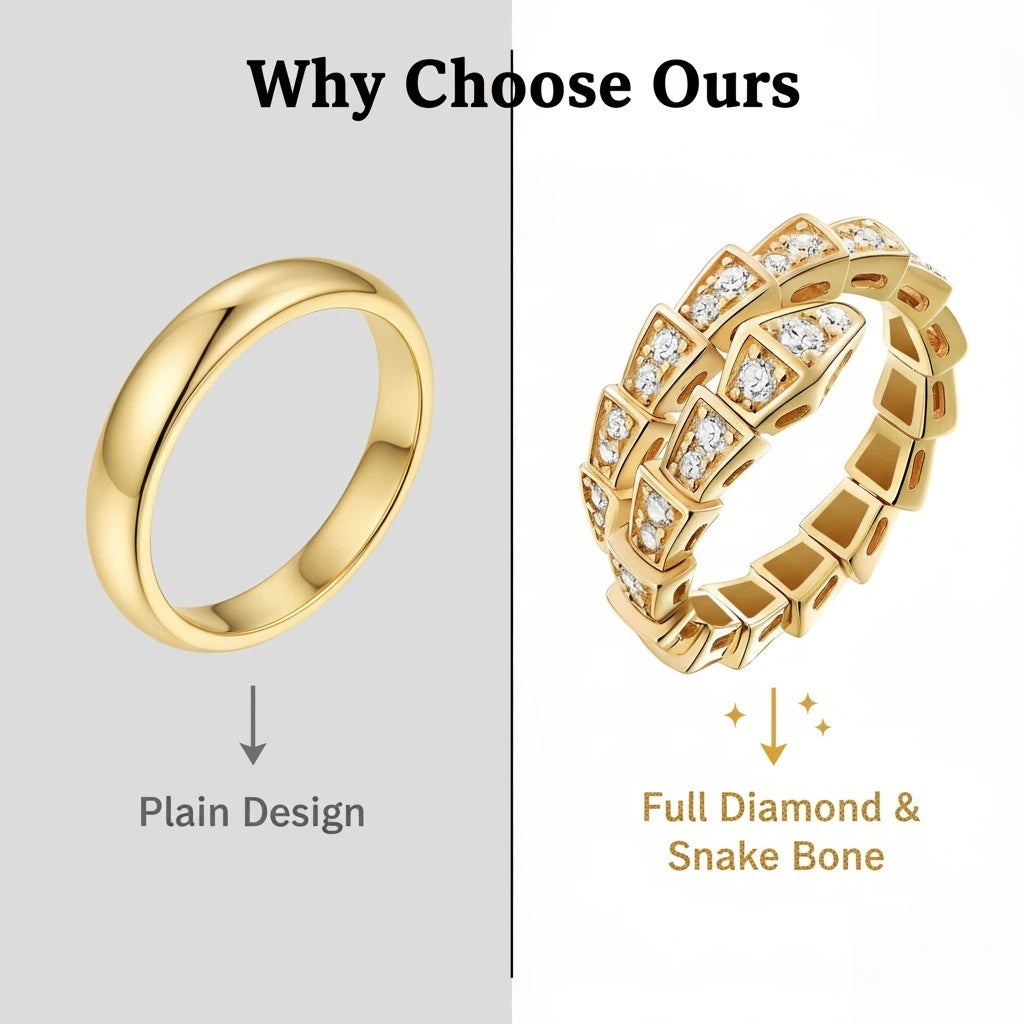 1 PC Gold Avant-Garde Snake-Shaped Open Ring – Copper & Zirconia Inlaid Punk Hip-Hop Jewelry, Premium Craftsmanship for Daily Edgy Looks & Urban Street Style