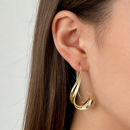 1 Pair Gold-Tone Retro Hook Earrings – Unique Irregular Design & Hypoallergenic, Bohemian-Chic Travel Souvenirs & Thoughtful Gifts for Women (Valentine’s Day, Holidays)