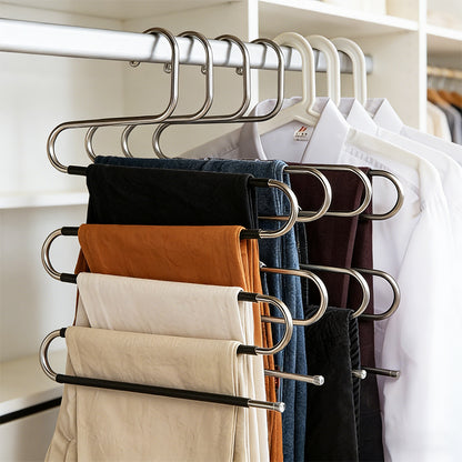 1pc Space-Saving Multi-Layer Pants Hanger - Polished Stainless Steel Construction with Non-Slip S-Shaped Clips for Efficient Closet Organization and Towel Storage, Suitable for Home and Retail Application, Durable Clothing Hanger