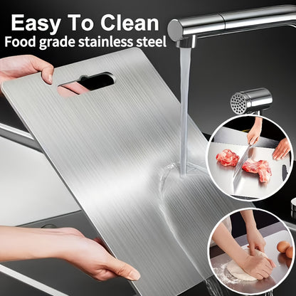 Non-Slip Base Double-Sided Stainless Steel Cutting Board – Heavy-Duty Food-Grade Material, Dishwasher Safe & Sanitary, Perfect for Slicing Meat, Vegetables & Cheese in Home & Professional Kitchens