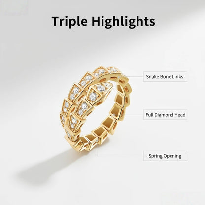1 PC Gold Avant-Garde Snake-Shaped Open Ring – Copper & Zirconia Inlaid Punk Hip-Hop Jewelry, Premium Craftsmanship for Daily Edgy Looks & Urban Street Style