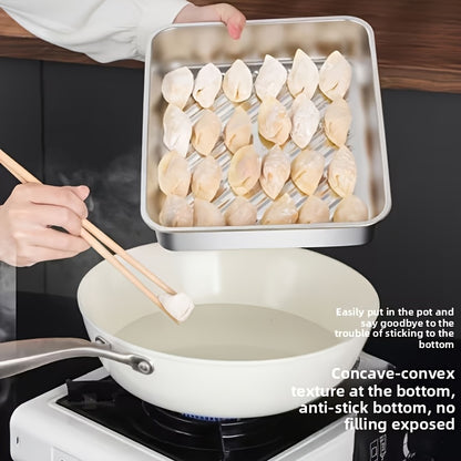 4pcs 8.66in*5.91in Food-Grade Stainless Steel Dumpling Trays with Lids - Stackable Reusable Food Storage Containers, Ideal for Baking, Meal Prep, Outdoor Picnics & Kitchen Fridge Organization