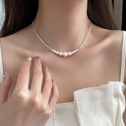 1 PC Handmade Freshwater Pearl Necklace – Exquisite Beaded Craftsmanship & Uniformly White Pearls, French Minimalist Luxury Jewelry Perfect for Daily Styling & Party Gatherings, Ideal Valentine’s Gift for Loved Ones