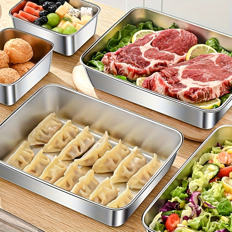 Buy 2 Get 1 Free: 3-Piece Stainless Steel Food Storage Containers – Durable Reusable Baking Trays with Free Lids, Must-Have Kitchen Tools for Picnics & Fridge Tidy-Up