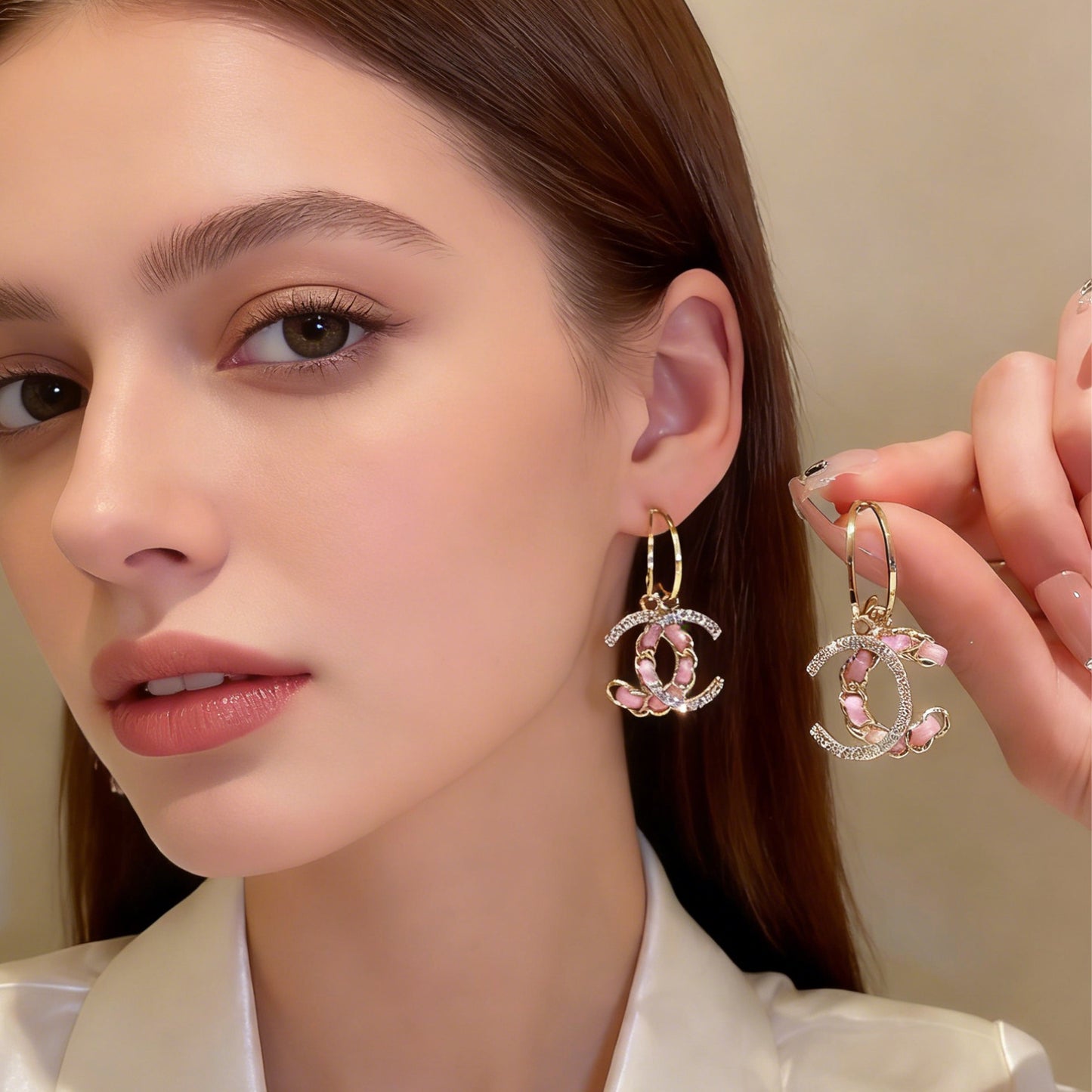 1 Pair Luxury Pink Double C Earrings – Exquisite Braided Woven Craftsmanship, Timeless Elegant & Chic Vibe, Versatile Fashion Jewelry Perfect for Daily Wear & Special Occasions
