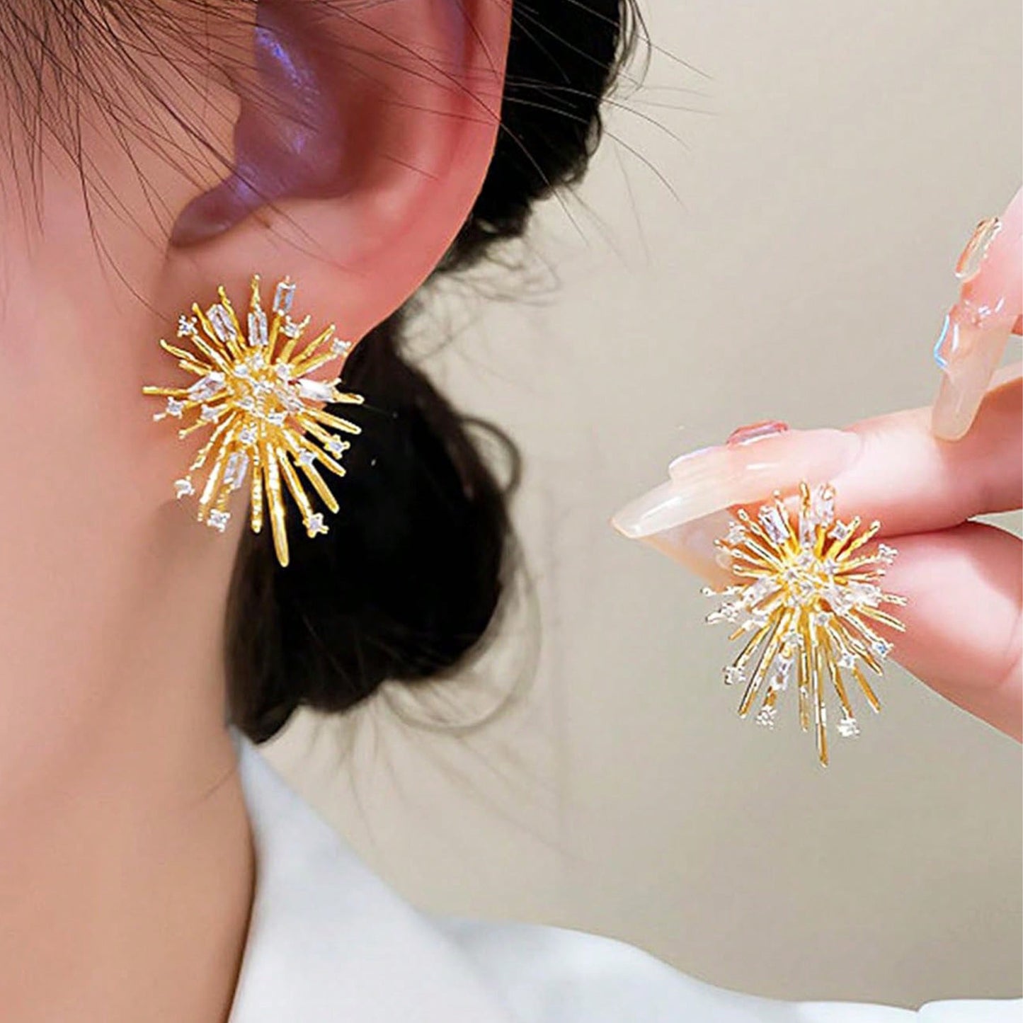 1 Pair Premium Luxury CZ Fireworks Stud Earrings – Sparkling Starry Night Inspired Design, Exquisite Craftsmanship & Timeless Classic Appeal, Versatile Jewelry Perfect for Daily Wear & Special Occasions
