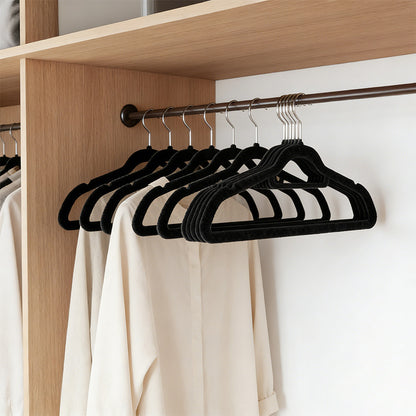 10 Pack Thickened Non-Slip Velvet Hangers with Tie Clip for Closet Storage - Ultra Thin Suit Hangers with 360° Rotating Hook, Velvet Hangers for Coats, Suits and Delicate Garments