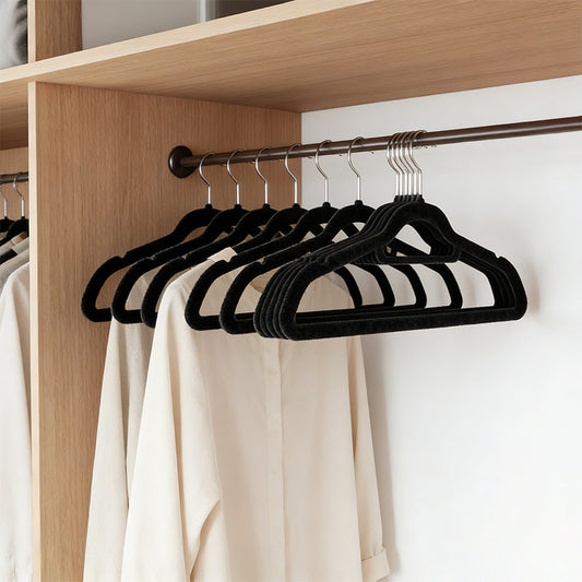 10 Pack Thickened Non-Slip Velvet Hangers with Tie Clip for Closet Storage - Ultra Thin Suit Hangers with 360° Rotating Hook, Velvet Hangers for Coats, Suits and Delicate Garments