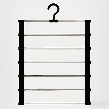 1 Piece Stainless Steel 6 Tier Pants Shelf Black Frame Collapsible Space Saving Design Polished Ports Ideal for Home Wardrobes and Retail Display