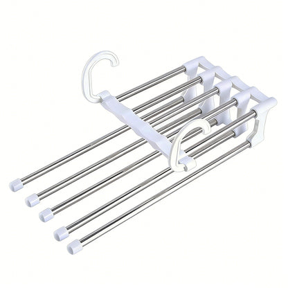 1 Pack 5 Layer Pants Hanger, Space Saving Stainless Steel Clothing Hanger, Non Slip for Jeans Trousers Leggings