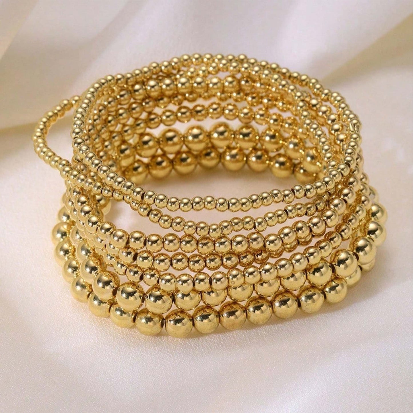 7-Piece Stackable Multifunctional Gold Bead Bracelets – Bohemian Beach Style Mix-and-Match Bead Chains, Versatile No-Outfit-Picking Design for Daily Wear, Beach Vacations & Party Gatherings