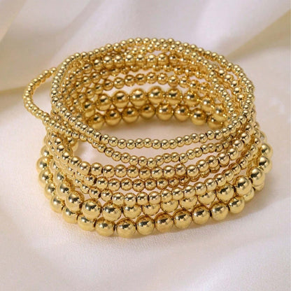 7-Piece Stackable Multifunctional Gold Bead Bracelets – Bohemian Beach Style Mix-and-Match Bead Chains, Versatile No-Outfit-Picking Design for Daily Wear, Beach Vacations & Party Gatherings