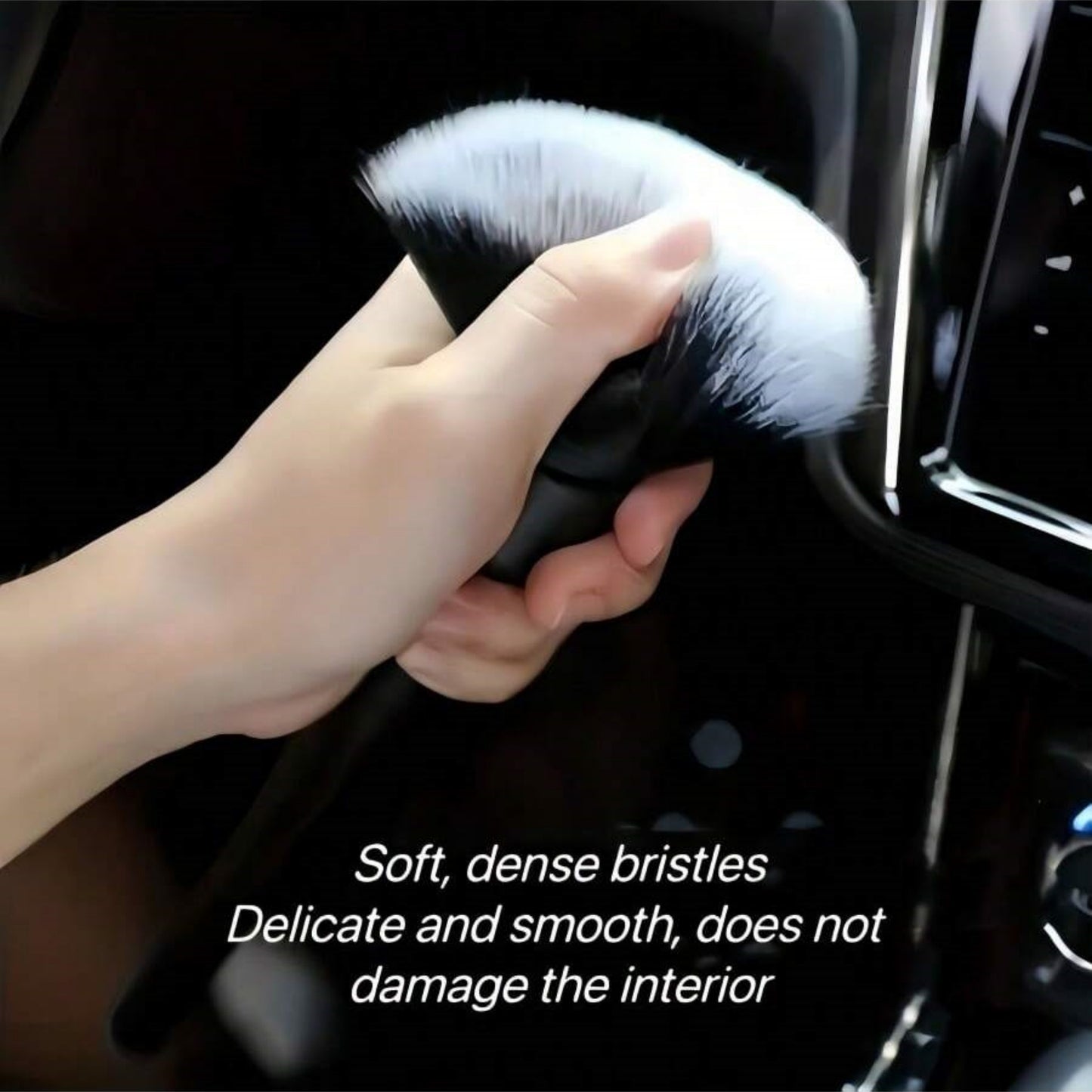 1 PC Black Soft Bristle Dust Brush – Battery-Free Plastic Tool for Car Interiors, Dashboards & Computer Keyboard Cleaning