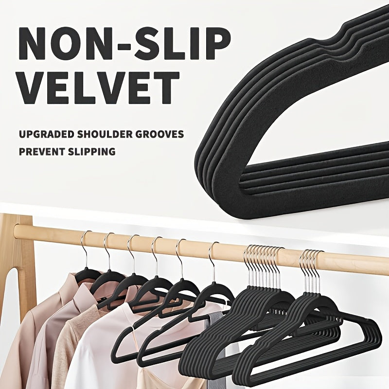 10 Pack Thickened Non-Slip Velvet Hangers with Tie Clip for Closet Storage - Ultra Thin Suit Hangers with 360° Rotating Hook, Velvet Hangers for Coats, Suits and Delicate Garments