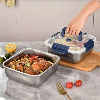 4-Piece Stainless Steel Food Storage Containers with Blue Handles, Leak-Proof and Airtight, Reusable Lunch Containers, Dishwasher Oven Freezer Microwave Safe, Perfect for Kitchen