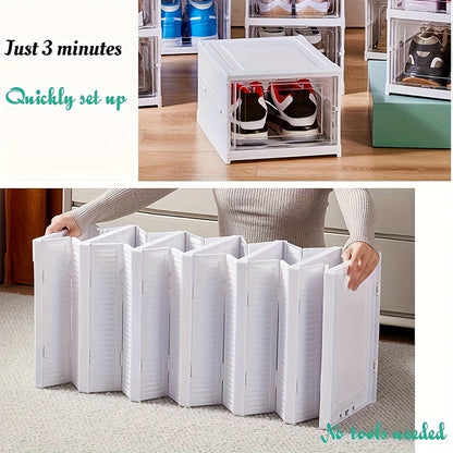 Collapsible Shoe Storage Box, 3-Tier Shoe Organizer Rack with Magnetic Clear Door, Tool-Free Quick Assembly Stackable Shoe Cabinet, Large Sturdy Space-Saving Shoe Rack for Entryway, Closet & Bedroom