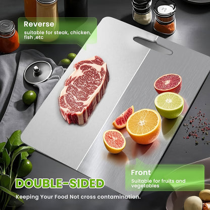 Non-Slip Base Double-Sided Stainless Steel Cutting Board – Heavy-Duty Food-Grade Material, Dishwasher Safe & Sanitary, Perfect for Slicing Meat, Vegetables & Cheese in Home & Professional Kitchens
