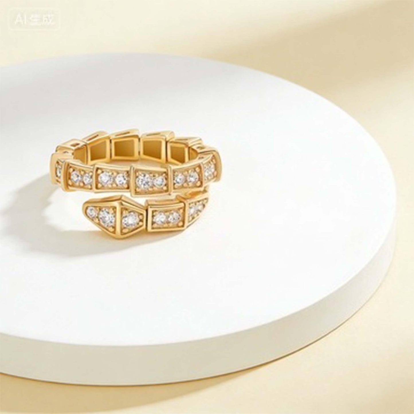1 PC Gold Avant-Garde Snake-Shaped Open Ring – Copper & Zirconia Inlaid Punk Hip-Hop Jewelry, Premium Craftsmanship for Daily Edgy Looks & Urban Street Style