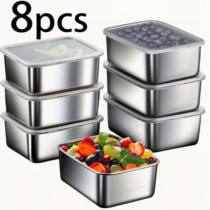 8 Pack Stainless Steel Food Storage Containers with Airtight Matching Lids, Leakproof Stackable Meal Prep Containers, Multi-Purpose Food Boxes for School Lunches, Office Meals, Home Parties & Outdoor Camping