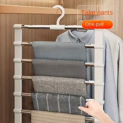 Multi-layer stainless steel trouser rack, a space-saving wardrobe organizing essential, suitable for storing pants, jeans, scarves and other clothing items