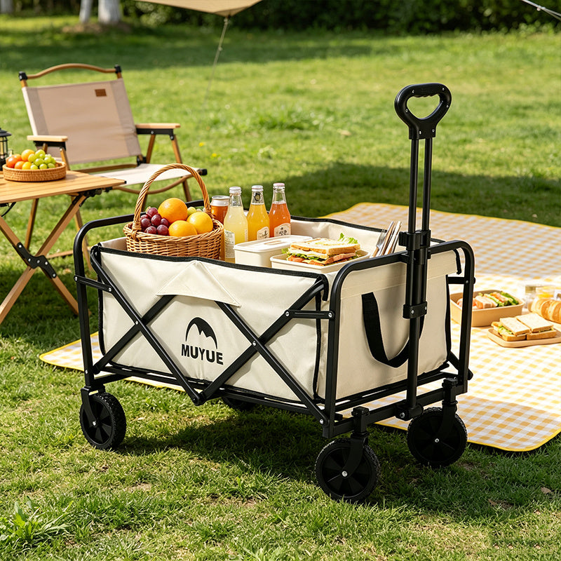 Multi-Purpose Foldable Utility Garden Cart with 5 Inch Rubber Wheels, Adjustable Pull Handle, Collapsible Transport Wagon for Shopping, Beach Trips and Outdoor Camping