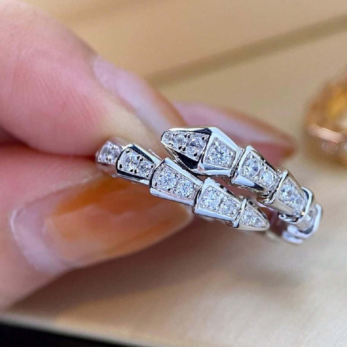 1pc Silver Snake-Shaped Open Ring - Punk Hip-Hop Style Copper Inlaid Cubic Zirconia Jewelry, Edgy Fashion Accessory for Daily Wear, Creative Couple Gift for Holidays & Urban Street Outfits