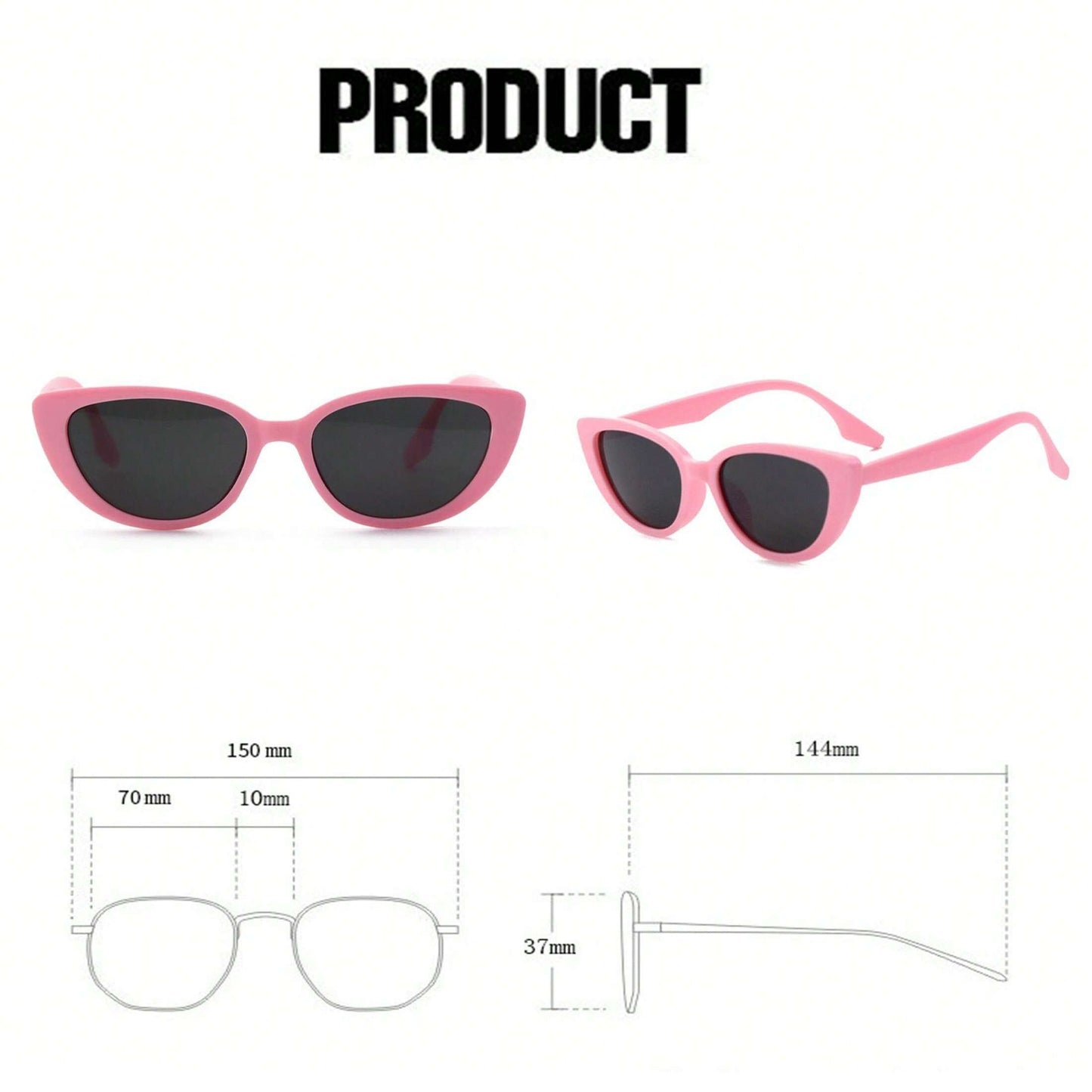 1 Pair UV Protection Luxury Elegant Women’s Sunglasses – Narrow Cat Eye Pink Plastic Frame with Bold Black Lenses, Retro Versatile Face-Slimming Sun Protection Accessory for Daily & Special Occasions