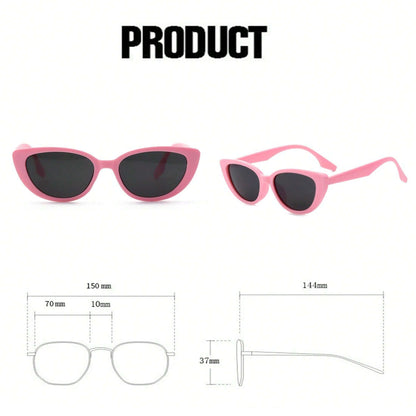 1 Pair UV Protection Luxury Elegant Women’s Sunglasses – Narrow Cat Eye Pink Plastic Frame with Bold Black Lenses, Retro Versatile Face-Slimming Sun Protection Accessory for Daily & Special Occasions