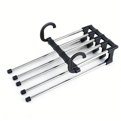 1 Pack 5 Layer Pants Hanger, Space Saving Stainless Steel Clothing Hanger, Non Slip for Jeans Trousers Leggings