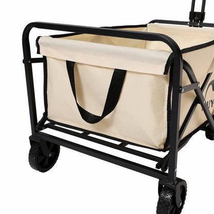 Multi-Purpose Foldable Utility Garden Cart with 5 Inch Rubber Wheels, Adjustable Pull Handle, Collapsible Transport Wagon for Shopping, Beach Trips and Outdoor Camping