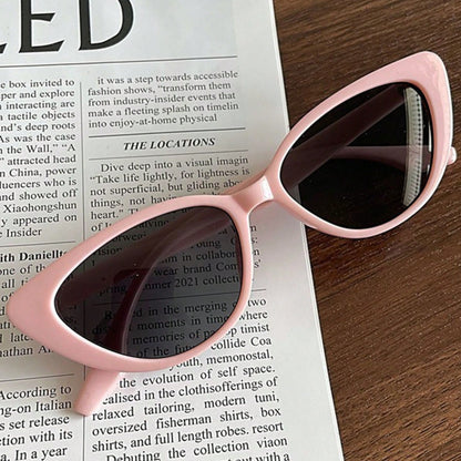 1 Pair UV Protection Luxury Elegant Women’s Sunglasses – Narrow Cat Eye Pink Plastic Frame with Bold Black Lenses, Retro Versatile Face-Slimming Sun Protection Accessory for Daily & Special Occasions
