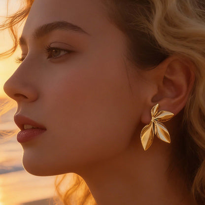1 Pair High-End Lustrous Floral Leaf Earrings – Euro-American Niche Minimalist Chic Style, Perfect Jewelry for Parties, Anniversaries, Christmas & Halloween, Ideal Gift for Girlfriend, Best Friend & Family