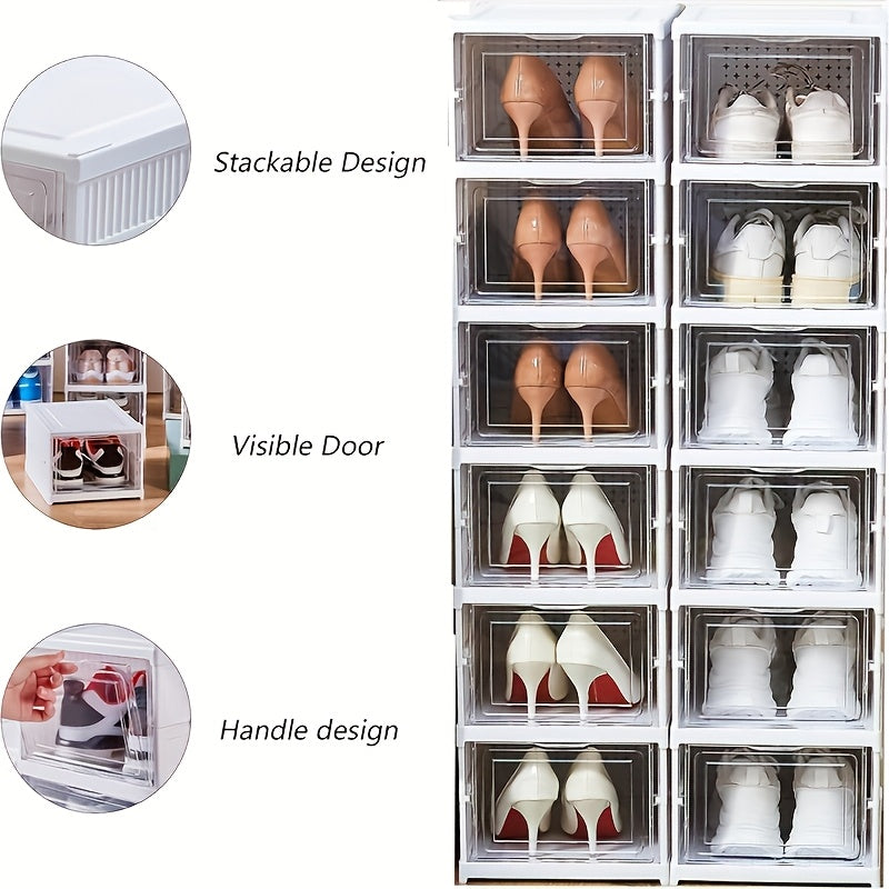 Collapsible Shoe Storage Box, 3-Tier Shoe Organizer Rack with Magnetic Clear Door, Tool-Free Quick Assembly Stackable Shoe Cabinet, Large Sturdy Space-Saving Shoe Rack for Entryway, Closet & Bedroom