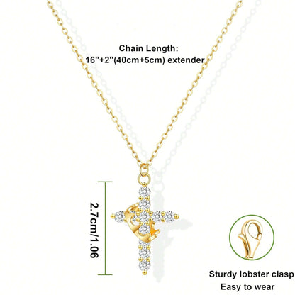 1 PC Copper Cross Pendant Necklace – Spinable Circular Element with Elegant Crown Design, Classic Faith-Based Accessory Ideal for Devout Wearers & Daily Styling