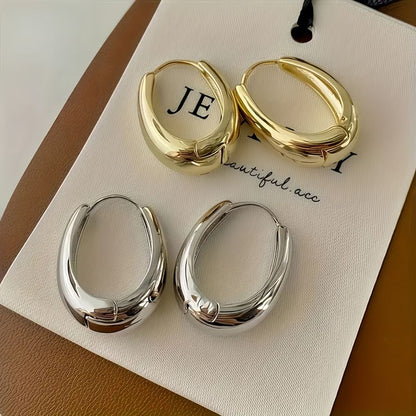 1 Pair Gold/Silver Simple Glossy Thick Hoop Earrings, Elegant Retro, Fashionable Minimalist Style, Perfect for Daily Wear and Gift Giving