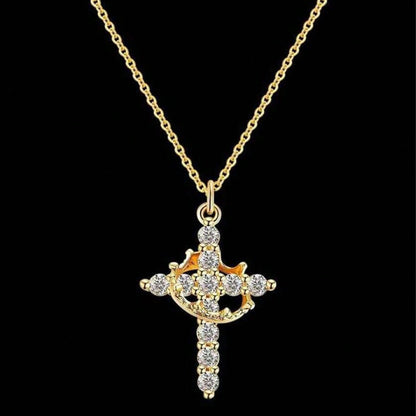 1 PC Copper Cross Pendant Necklace – Spinable Circular Element with Elegant Crown Design, Classic Faith-Based Accessory Ideal for Devout Wearers & Daily Styling