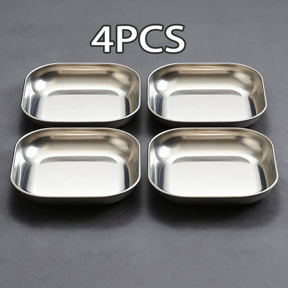 4pcs Stainless Steel Square Dish Set, Stackable Thickened Serving Plates, Versatile Kitchen Trays for Bones, Fruits and Snacks, Durable Easy-to-Clean Tableware, Great for Home & Restaurant Use