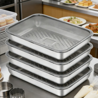 4pcs 7.09in*5.12in Food-Grade Stainless Steel Storage Boxes with Lids - Reusable Rectangular Trays, Ideal as Dumpling Plates, Baking Pans & Barbecue Dishes for Kitchen Organization